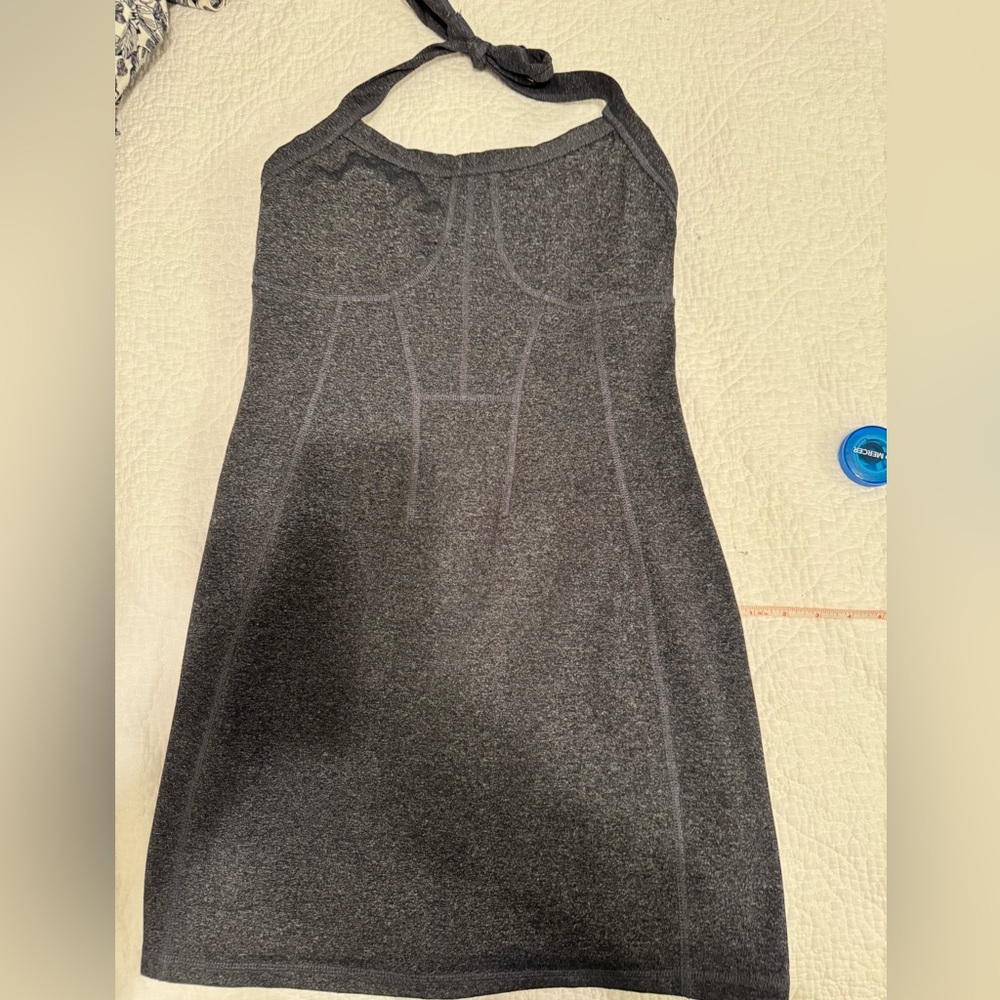 🌟 🌟 🌟 Athleta Sizzle Yoga Gray Body Con Halter Mini Dress Built In Bra Stretch